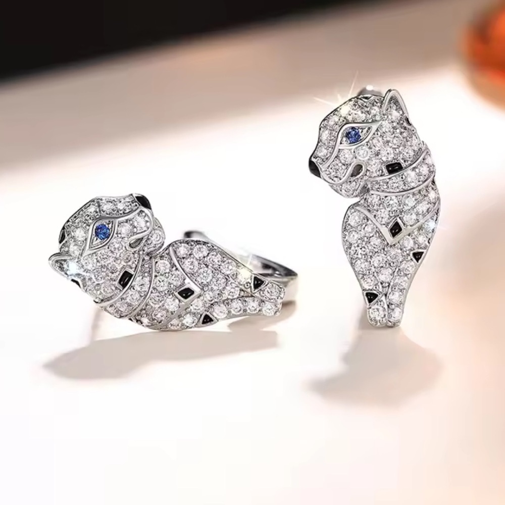 Panthere Luxury Crystal Silver Earrings - Picture 2 of 5